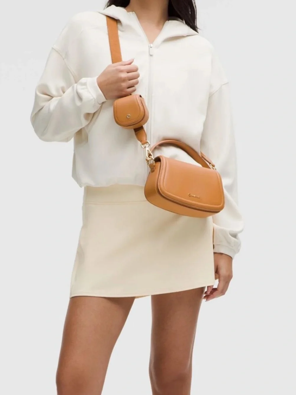 Lululemon Cactus Leather Mini Bag Chestnut Brown Gold NWT